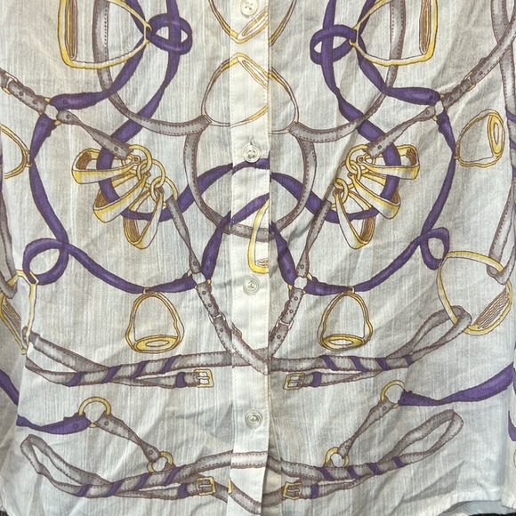 J. McLaughlin Button Front Top Size 8 Chains Straps Graphic Office 100% Cotton - Picture 3 of 8